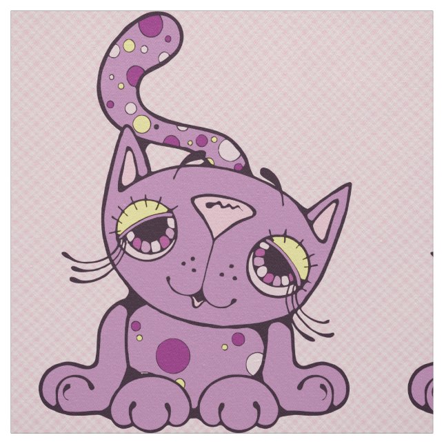 Purple Kitty Cat Pattern Graphic Design Fabric (Swatch)