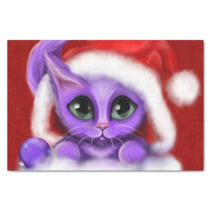 Purple Kitty Christmas on Red Tissue Paper