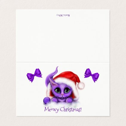 Purple Kitty Meowy Christmas Card