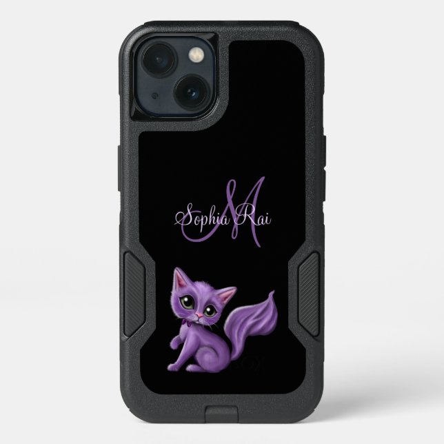 Purple Kitty Monogram Otterbox iPhone Case (Back)