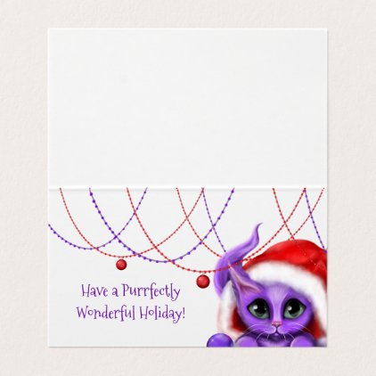 Purple Kitty Santa Meowy Christmas Card