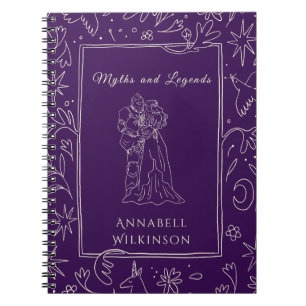 Purple Knight and Princess Fantasy Floral Line Art Notebook