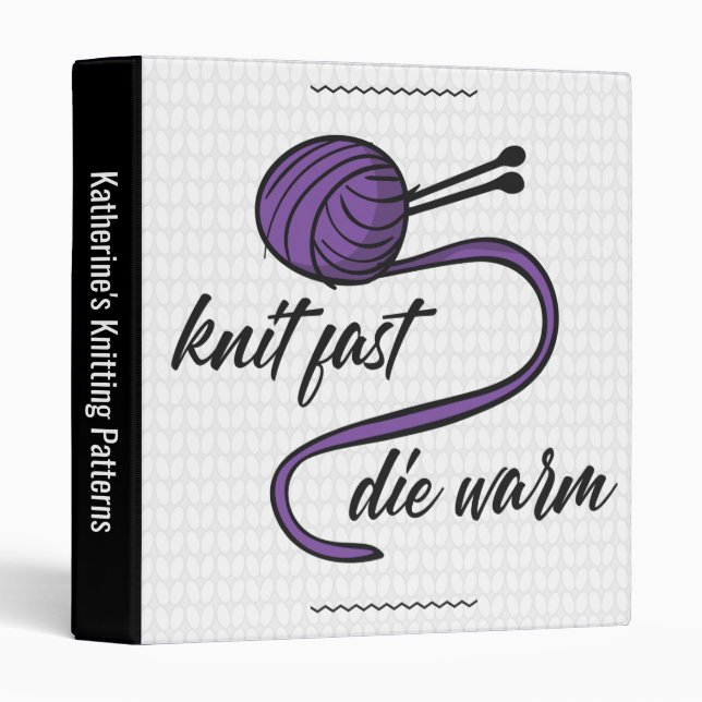 Purple Knit Fast, Die Warm Pattern 3 Ring Binder (Front/Spine)