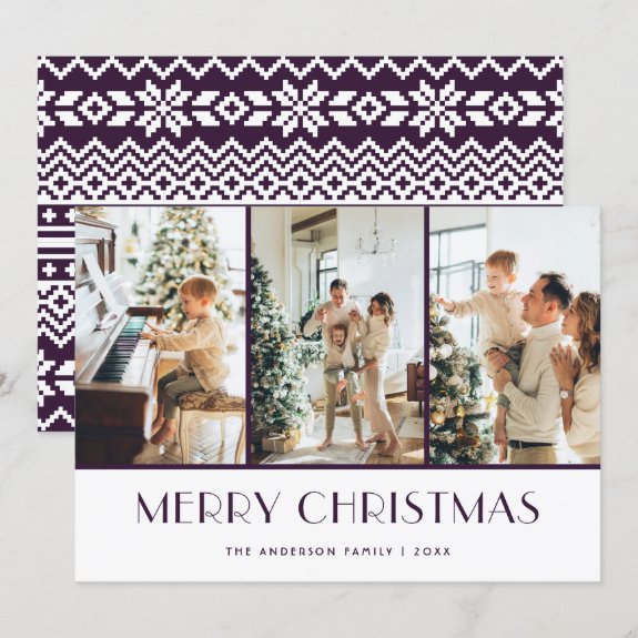 Purple Knitted Photo Collage Merry Christmas