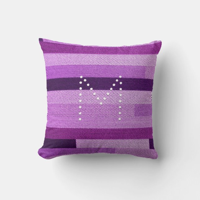 Purple Knitted Striped Fabric Monogram Customized Throw Pillow (Front)