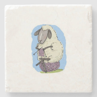 Purple Knitting Sheep Stone Coaster