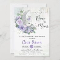 Purple Koala We're Over the Moon Girl Baby Shower  Invitation