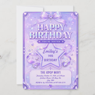 Purple Kpop Star Happy Birthday Party Invitation