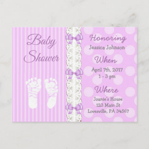 Purple Lace and Bow Girl's Baby Shower Invitation