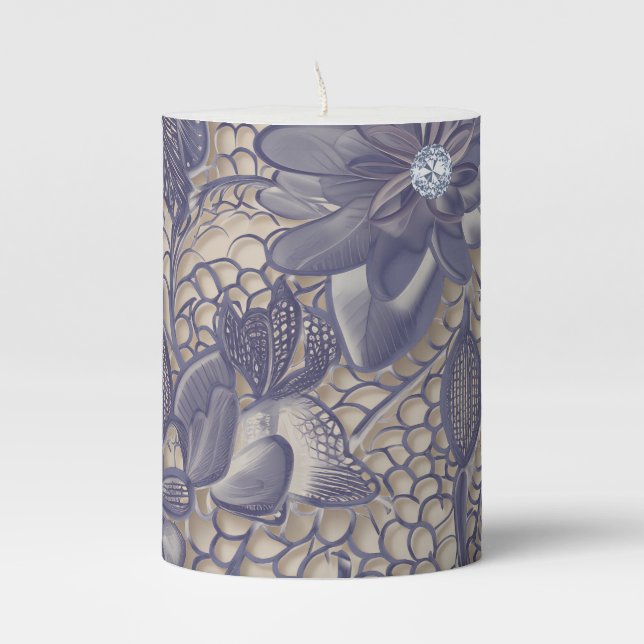 Purple lace and diamond pillar candle (Front)