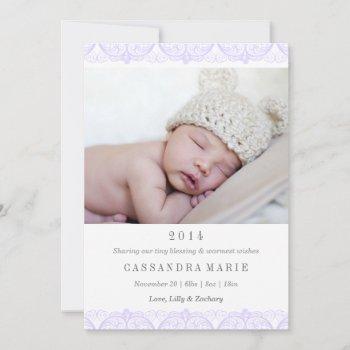 Purple Lace Birth Announcement by PaperLoveDesigns at Zazzle