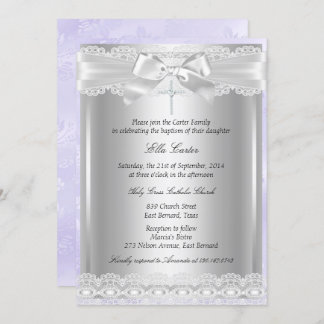 Purple Lace & Cross Baptism/Christening Invitation