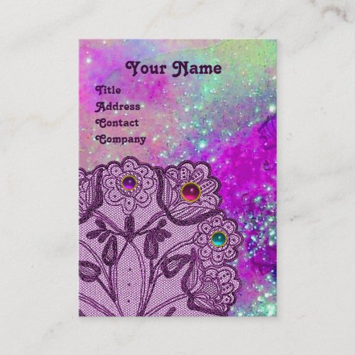 PURPLE LACE FLOWERS AND COLORFUL GEMSTONES BUSINESS CARD