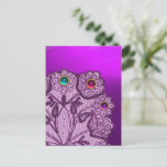 PURPLE LACE FLOWERS AND COLORFUL GEMSTONES POSTCARD