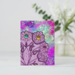 PURPLE LACE FLOWERS AND COLORFUL GEMSTONES POSTCARD
