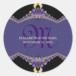 Purple Lace Fractal Décor Monogram Classic Round Sticker