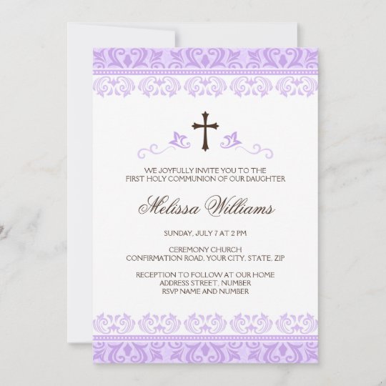 Purple lace girls first communion confirmation invitation | Zazzle.com