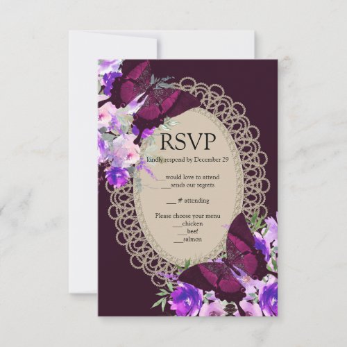 Purple Lace Glam Glamorous RSVP  Enclosure Card