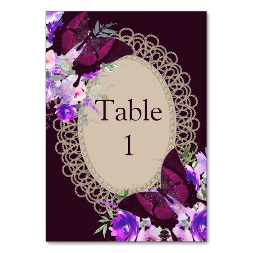 Purple Lace Glamorous Table Numbers Seating Card