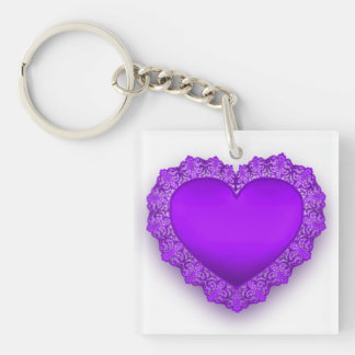 Purple Lace Heart Customizable Keychain