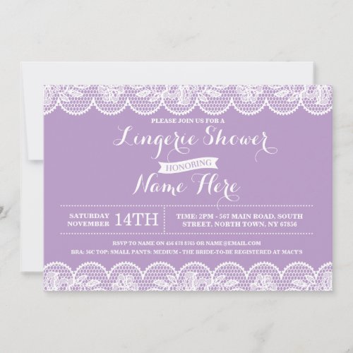 Purple Lace Lingerie Bridal Shower Invitation