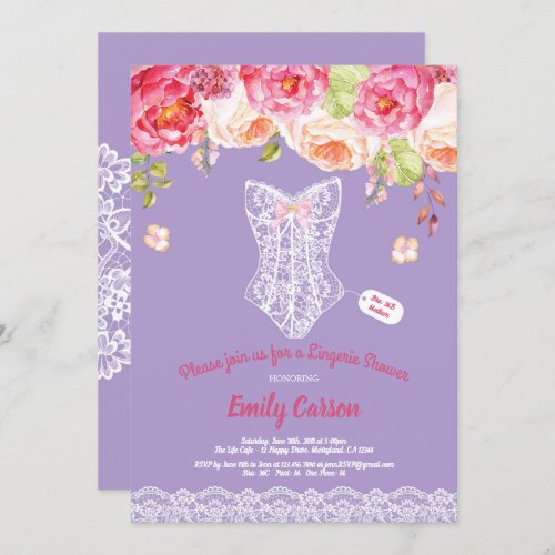 Purple lace lingerie shower bridal party invitation