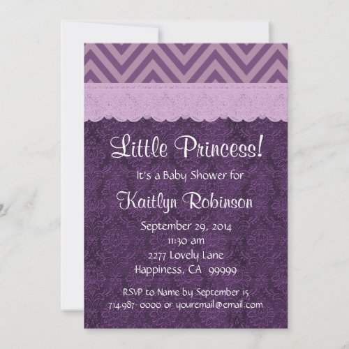 Purple Lace Little Princess Girl Baby Shower S21C Invites