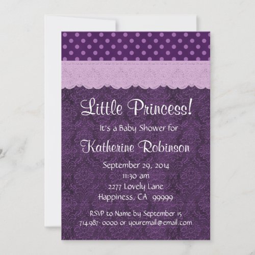 Purple Lace Little Princess Girl Baby Shower S21D Personalized Invitations