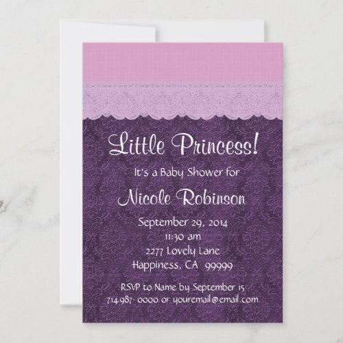 Purple Lace Little Princess Girl Baby Shower S21E Personalized Invitation