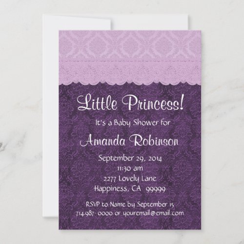 Purple Lace Little Princess Girl Baby Shower S21G Personalized Announcement