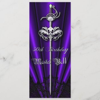 Purple Lace Masquerade Silver 50th Birthday Invitation by TheInspiredEdge at Zazzle