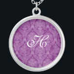 Purple Lace Monogram Sterling Silver Necklace<br><div class="desc">Beautiful  Lace Sterling Silver Necklace - background color can be changed..  Great as a wedding favor,  wedding gift,  birthday gift or holiday gift.</div>