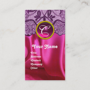 PURPLE LACE PINK FUCHSIA SILKCLOTH, GEM MONOGRAM BUSINESS CARD
