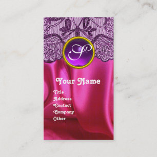 PURPLE LACE PINK FUCHSIA SILKCLOTH, GEM MONOGRAM BUSINESS CARD