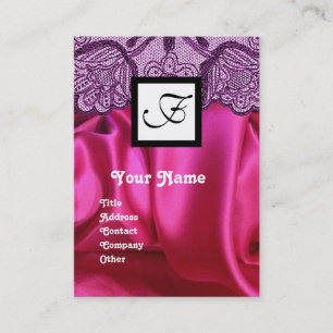 PURPLE LACE PINK FUCHSIA SILKCLOTH,SQUARE MONOGRAM BUSINESS CARD
