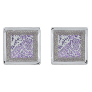 Purple Lace Roses Gunmetal Finish Cufflinks