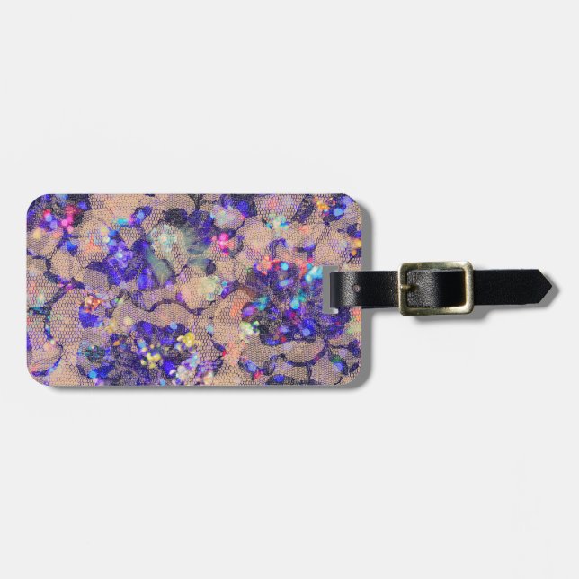 Purple Lace Roses Luggage Tag (Front Horizontal)