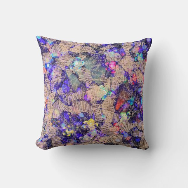 Purple Lace Roses Throw Pillow (Front)