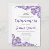 Purple Lace & Silver Glitter Princess Quinceañera Invitation (Front)