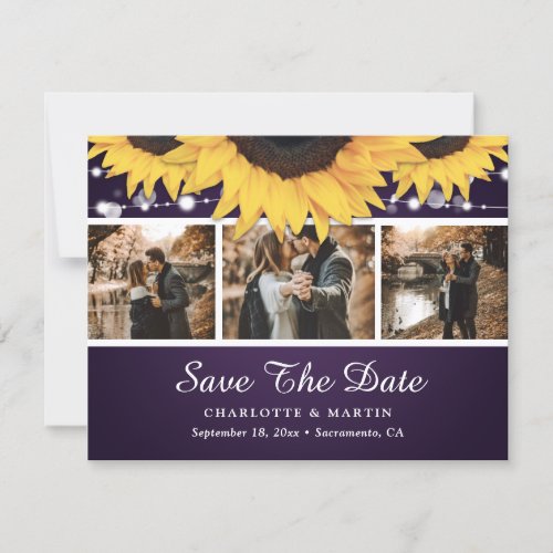 Purple Lace Sunflower Photo Save The Date Cards