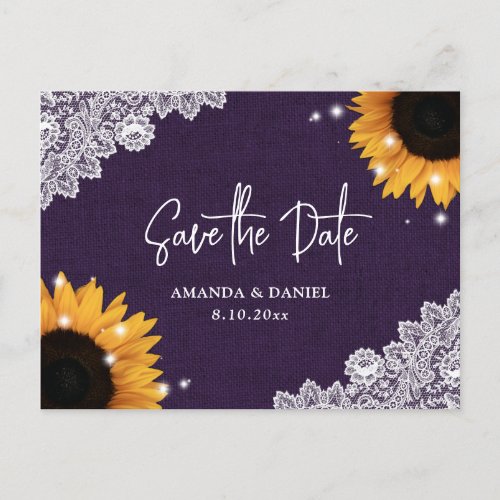 Purple Lace Sunflower Save The Date Postcard