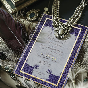 Purple Lace Traditional Muslim Wedding Foil Invitation