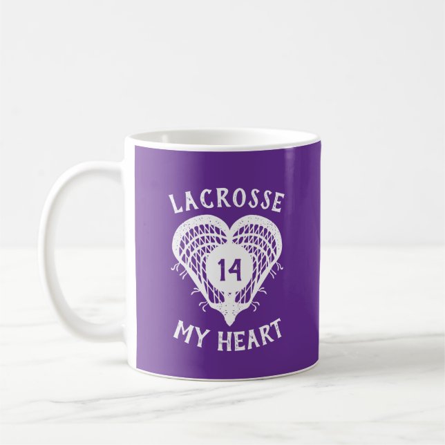 Purple Lacrosse My Heart Coffee Mug (Left)