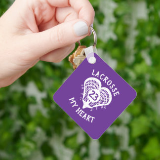 Purple Lacrosse My Heart Photo Keychain