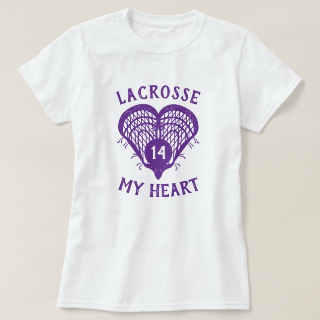 Purple Lacrosse My Heart T-Shirt (Design Front)