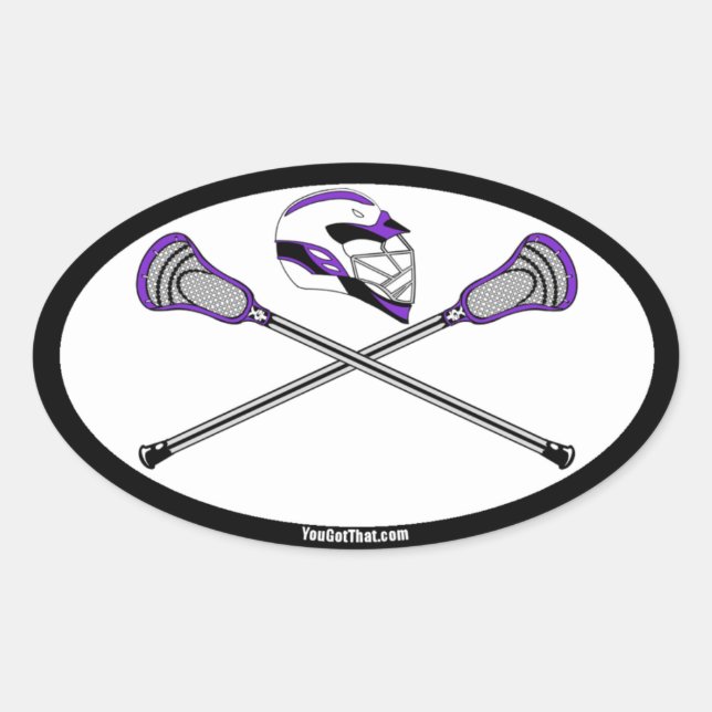 Purple Lacrosse Sticks and Helmet Oval Sticker (Front)