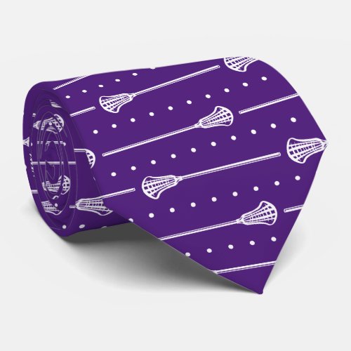 Purple Lacrosse White Sticks  Dots Pattern Neck Tie