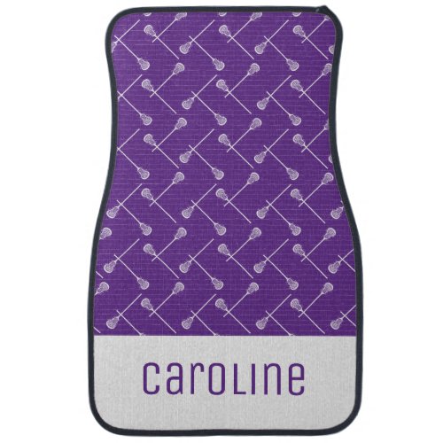 Purple Lacrosse White Sticks Patterned Car Floor Mat