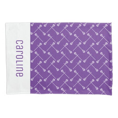 Purple Lacrosse White Sticks Patterned Pillow Case