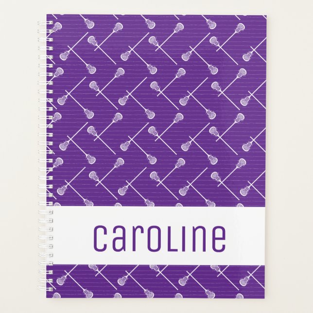 Purple Lacrosse White Sticks Patterned Planner (Front)